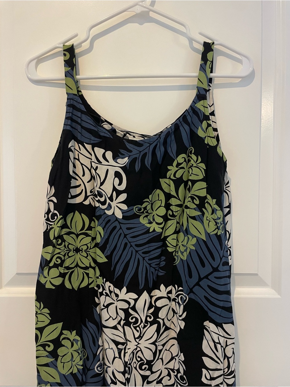 Black Floral Midi Dress with Blue Leaf and Green Floral Print